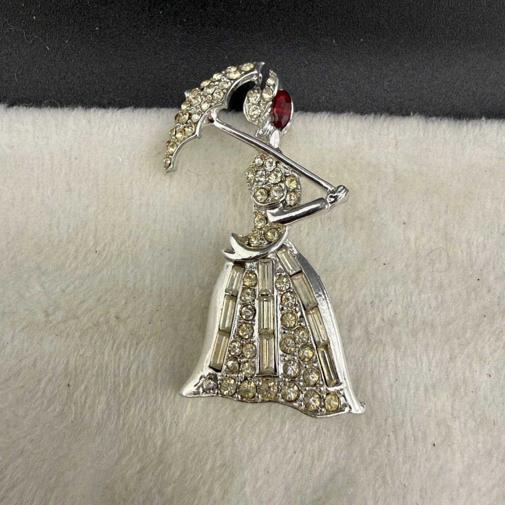 Vintage Rhinestone‎ Woman Brooch Figural Silver Tone Full of Sparkle